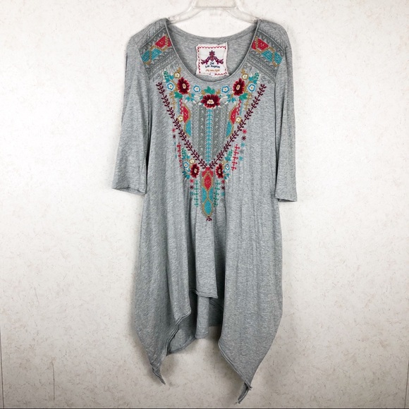 Johnny Was Tops - Johnny Was boho floral long sleeve sharkbite tunic